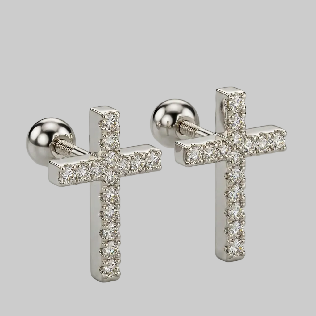 Opulence Cross Earrings (White Gold)