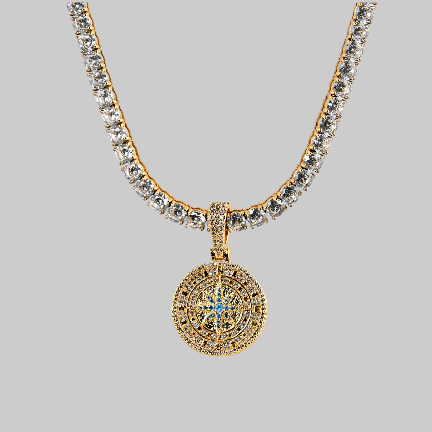 Iced Out Compass Pendant (Gold)