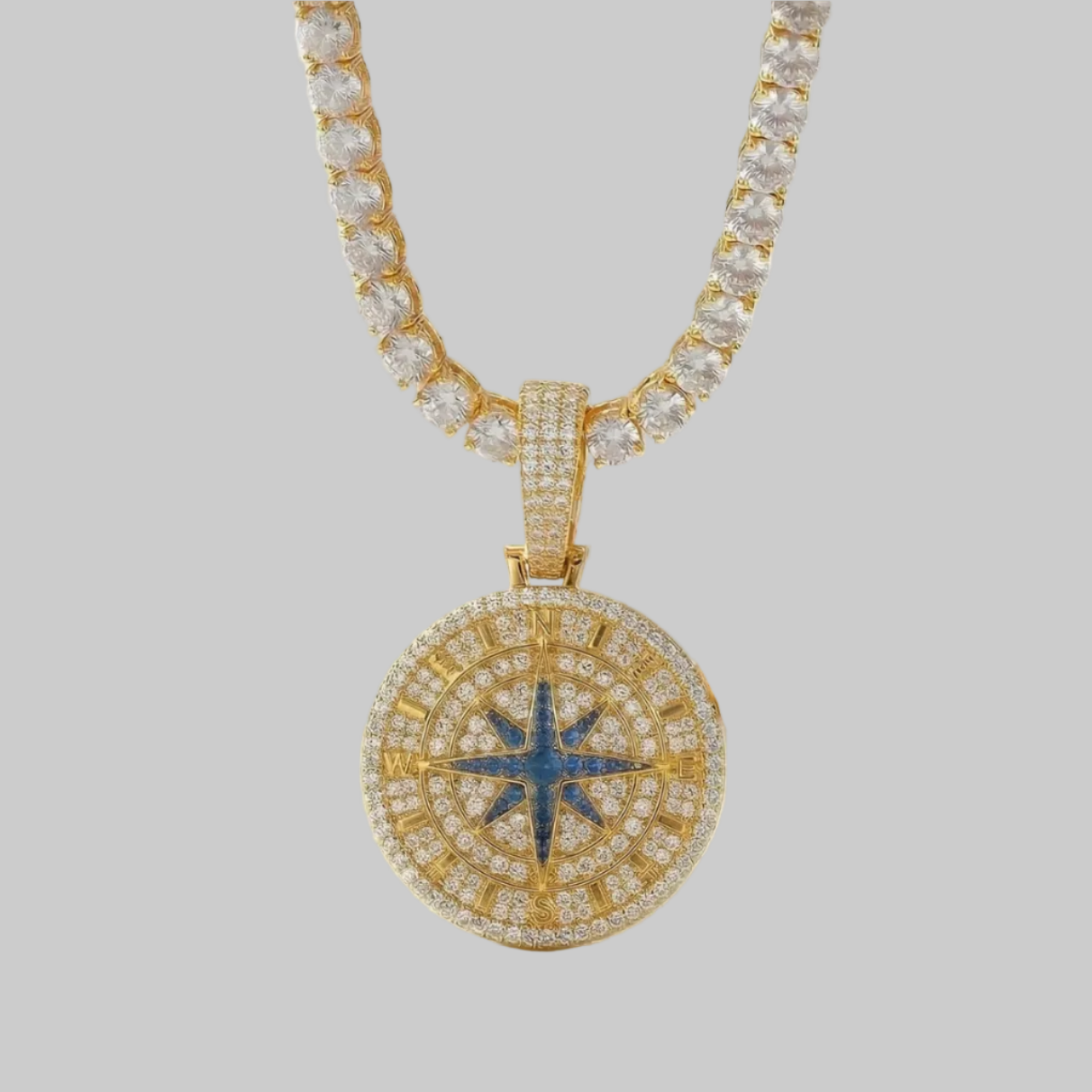 Iced Out Compass Pendant (Gold)